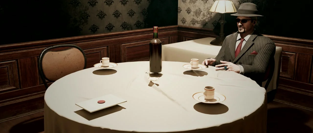 A table set for dinner inside the Yellow Parrot